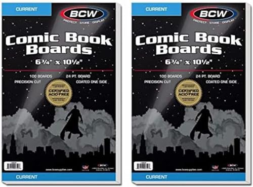 Image of BCW Current Comic Book Backing Boards - 200 Pack | 24 pt., Coated, Buffered with 3% Calcium Carbonate | Precision Cut for Current Comic Bags | Long-Term Comic Book Storage