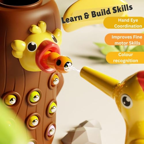 Image of Happy Hues Sorting & Stacking Toy- Skills Enhancement Motor Skill Toys for Toddlers /Kid -Magnetic- Capture The Worms Toys | Early Educational-Montessori Toy (Woodpecker)
