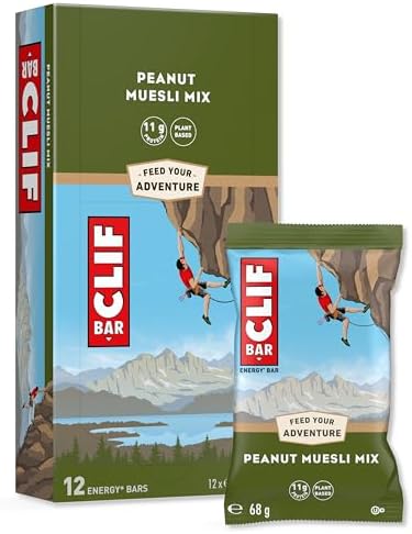 CLIF BAR Peanut Muesli Mix Pflanzlicher Energieriegel, 12 x 68 g | mit 11 g Pflanzlichem Protein, für Laufen, Marathontraining, Radsport und Ausdauersport