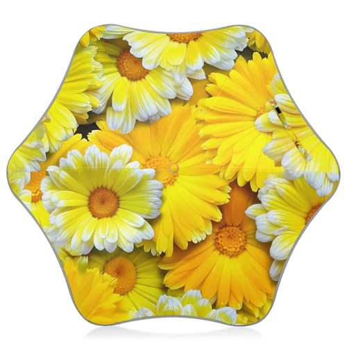 Paraguas de palo largo para niñas, esenciales, SPF 50+, protección UV, paraguas para niños pequeños, paraguas para lluvia, lindas flores de caléndula amarilla