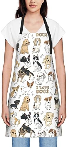 Animal Print Adjustable Waterproof Apron 25"x28" - Cute Funny Dogs - Kitchen Chef Works Cooking Grooming BBQ Aprons for Women Men, Cartoon