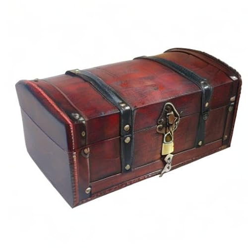 infinimo Handgefertigt Schatztruhe - Schatztruhe Kindergeburtstag, Piratenkiste, Geschenk-Box verschließbar mit Deckel und Schloss mit Schlüssel, Schatzkiste 30x20x15cm Groß