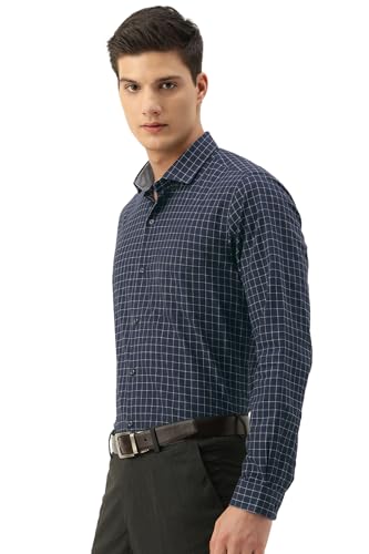 Image of Peter England Men's Micro-Checkered Formal Slim Fit Full Sleeve Shirt | Cotton Rich