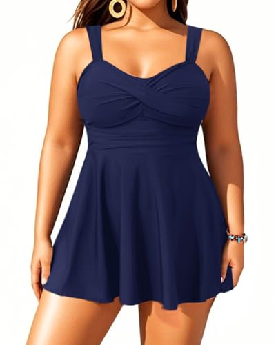 Aqua Eve Plus Size Two Piece Swimsuits for Women Tankini Bathing Suits Flowy Swim Dress with Shorts