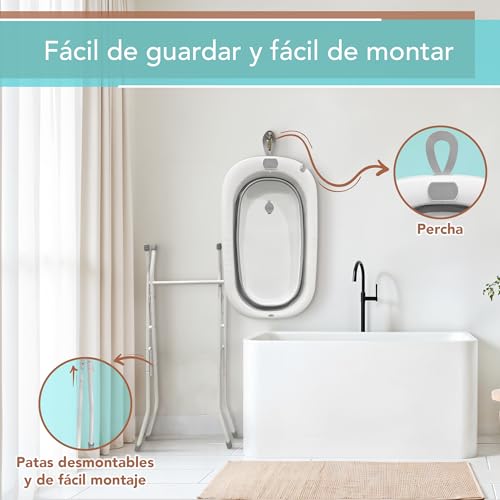 Miniatura 6 de Bañera Bebe Con Patas. Bañera Plegable Bebé Con Silla Baño Portatil Bañeras Para Bebes Plegables Con Soporte Metalico Antideslizante Tubo De Desagüe Y Aclarador Para Bebe
