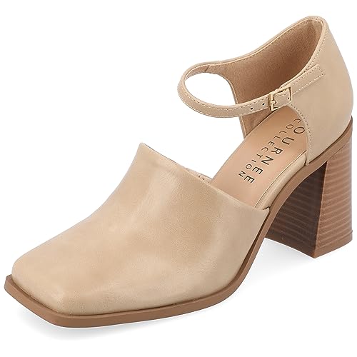 Journee Collection Faux Leather Block Heel Loafers with Square Toe and Buckle Closure