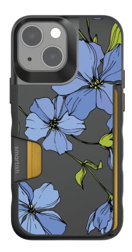 Smartish iPhone 13 Mini Wallet Case - Wallet Slayer Vol. 1 [Slim + Protective] - Blue Blossoms - Drop Tested 6FT - Credit Card Holder - Floral Case for Women - Fits Apple iPhone 13 Mini