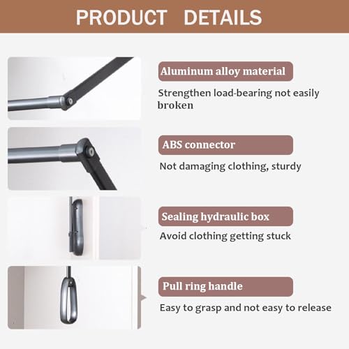 Image of Pull Down Closet Rod for Hanging Clothes, Wardrobe Lift Rail Aluminum Alloy Organizer, Side Mounted Closet Rod for Kitchen Bedroom High Cabinets, 66 lbs Load Capacity (Black, 25.6 inch-33.4 inch)