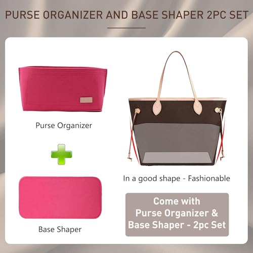 Image of Doxo Purse Organizer Insert & Base Shaper 2pc Set, Felt Handbag & Tote Bag Fit L Speedy 30 Nererfull PM More(M-Rose)