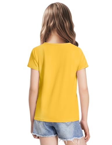 Image of Girls Short Sleeve Shirts Cotton Crew Neck T-Shirt Kids Plain Tees Tops Size