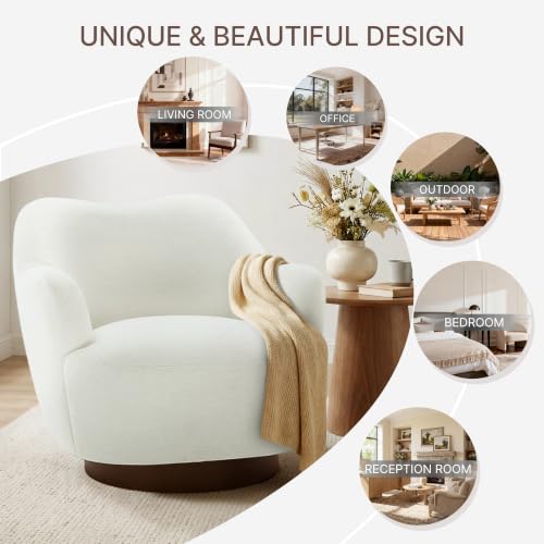 Image of KISLOT Swivel Accent Chair Set of 2,Upholstered Barrel Chair with Curves Camel Back Design,Modern Arm Chair with Wooden Base for Living Room Bedroom Reading Waitingroom,Cream White