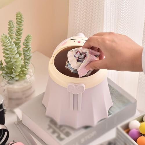 Image of Mini Desktop Trash Bin Small Trash Can with Lid, Countertop Wastebasket, Pink Chaise Desktop Trash Can Cute and Elegant Plastic Storage Bucket