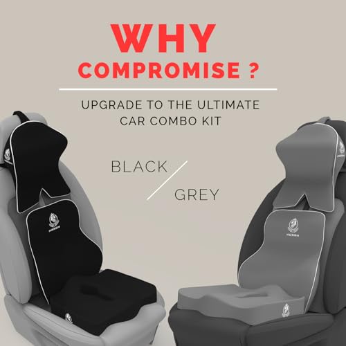 Image of MRRON Memory Foam Posture Corrector Car Seat Cushions Combo | Orthopedic Backrest, Coccyx Cushion & Neckrest | Ergonomic Lumbar Comfort Seat Cushion | Reduces Sciatica (Grey, Long Back)