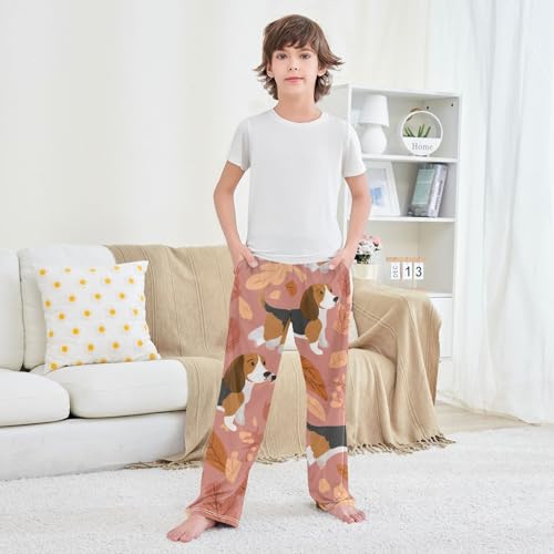ZZXXB Beagle Maple Leaves Boys Long Pants Soft Trousers Elastic Waist Kids Lounge Bottoms with Pockets S-XL 6