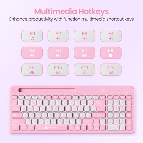 Image of Portronics Bubble Square Wireless Keyboard with Bluetooth + 2.4 GHz USB Receiver (Dual Connectivity), Pair 3 Devices Max, Multimedia Hotkeys, for Laptop, PC, Smartphone, Tablet (Pink)
