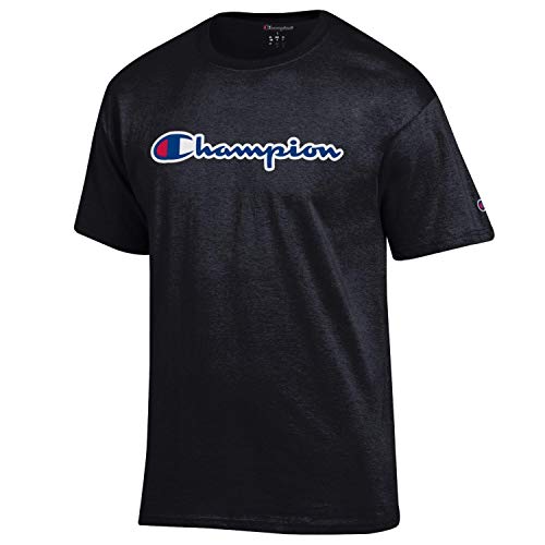 Champion Men s Classic Jersey Script Cotton T-Shirt (Large, Black Champion Classic Script)
