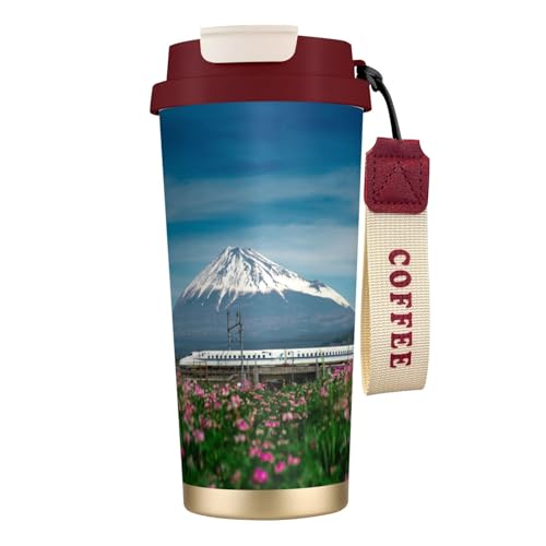 タンブラー 富士山と通る新幹線 マグボトル コーヒーカップ 水筒 保温 保冷 ウォーターボトル 蓋付き ストロー付き 直飲み おしゃれ プレゼント