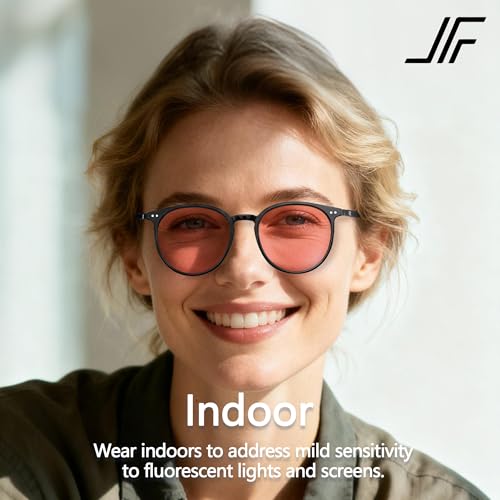 Image of 2 Pack Indoor Fluorescent-41 Pink & Outdoor Fluorescent-60 Brown Round Tinted Blue Light Blocking Glasses for Migraine, Light Sensitivity, Photophobia & LED Gaming Computer Screen Glare RF6213
