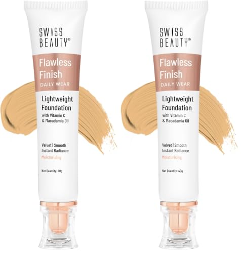 Image of Swiss Beauty Flawless Finish Foundation | Medium Coverage | Lightweight |Oil-Free Formula |Radiant Finish | Shade - 04 Natural Nude, 50gm (Pack of 2)
