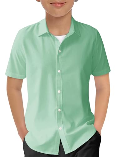 Image of Haloumoning Boys Short Sleeve Dress Shirts Button Down Formal Uniform Shirt