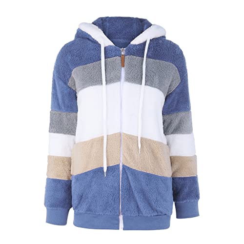 Womens Jacket,Womens Color Block Winter Jacket Faux Fur Open Front Coats Warm Fuzzy Cardigan Fleece Zip Up Outwear #TOP3