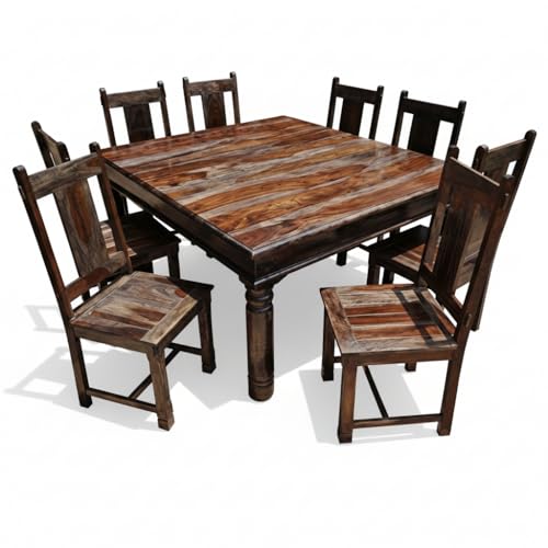 Image of APRODZ Solid Sheesham Wood Dining Table Set of 8 Seater Dinner Dinning Table with 8 Chair for Dining Furniture for Living Room Home Hotel Office Self Assembly (Brown Walnut Finish)