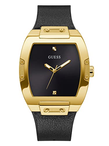 Guess Men’s Trend Tonneau Diamond 43mm Black Gold-Tone Watch