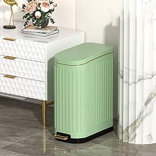 10 Liter Trash Can with Lid Soft Close, Small Stainless Steel Step Trash Bin for Bathroom, Slim Garbage Can with Inner Waste basket for Bedroom, Office, Kitchen ( Green )