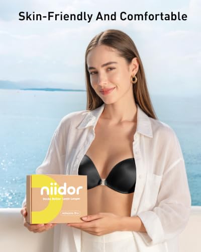 Image of Niidor Adhesive Bra Strapless Ultra Sticky Invisible Push up Silicone Bra Multiple Colors Sizes Reusable for Backless Dress