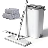 Masthome Balai Plat Microfibre 140cm et Seau Essoreur, Serpillière Plat Rotative 360° av...