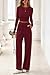 PRETTYGARDN Two Piece Lounge Sets For Women 2025 Casual Long Sleeve Shirts Wide Leg Pants Tracksuit Workout Matching Set(Burgundy,Medium)