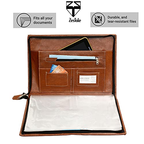 Image of ZesTale Multipurpose Leatherette Professional File Folders for Certificates|Documents Holder|Document Bag|Portfolio|Executive File Legal Size Documents Holder (20 Leafs) (Color-Tan)