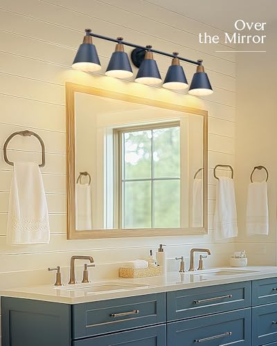 Image of FEMILA 5 Light Bathroom Vanity Light, 37.4 inch Bathroom Lighting Fixtures Over Mirror, Blue Finish, E26 Base, 4FG59B-5W Blue
