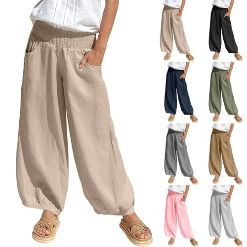 Leinenhose Damen Sommer 7/8 Musselin Caprihose Freizeit