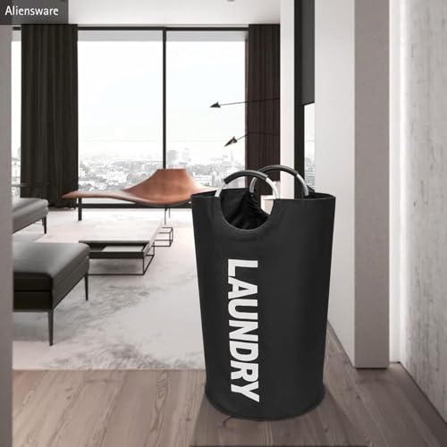 Image of Aliensware Laundry BasketXL 90L with aluminium Handles,Collapsible Laundry Bag Bin Hamper, Water Resistant Oxford cloth bag /Foldable /Clothes Storage Box /Storage Basket /Aliens-(79 X 38cm) Black