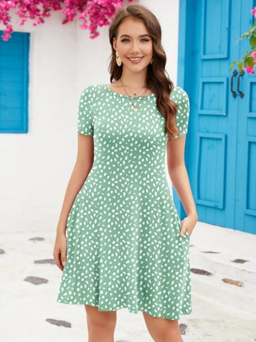 Image of KORSIS Summer Women's Dress Casual T-Shirt Short Sleeve Dresses Swing Flowy Beach Vacation Work Sundress with Pockets