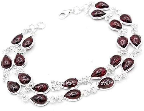 Kanika Jewelry Trove 925 Sterling Silver Garnet Handmade Link Bracelets for Women & Girl