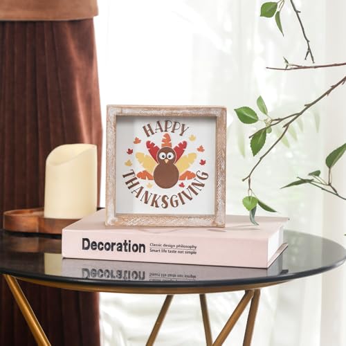 Image of Embossed Happy Thanksgiving Sign, Thanksgiving Decorations for Table Cubicle Desk Mantel Fireplace, Vintage Autumn Decor Indoor Wooden Turkey Sign