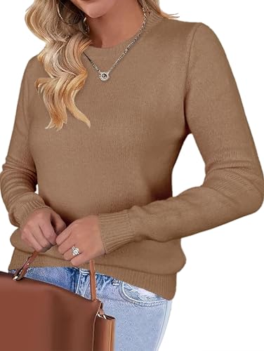 Image of Libsorge Womens Cute Crewneck Ribbed Knit Lightweight Thin Sheer Long Sleeve Sweater T Shirt Top Spring 2025