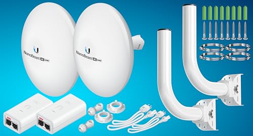 Image of Wireless Bridge NBE-5AC-GEN2 PRE-CONFIGURED Bundle of 2 Ubiquiti NanoBeam 5AC GEN2 with Two Poles - Outdoor Point-to-Point Wi-Fi Bridge, Plug and Play, 450+ Mbps Speed, 15+ km Range