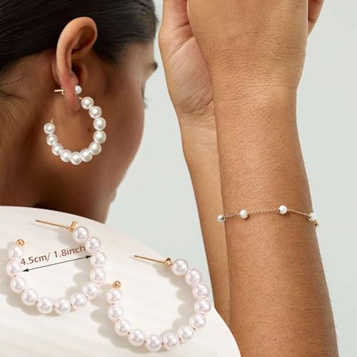 18 Pcs Pearl Jewelry Set - Women's 1920s Style Simulated Pearl Earrings, Necklace and Bracelet Gift Set3