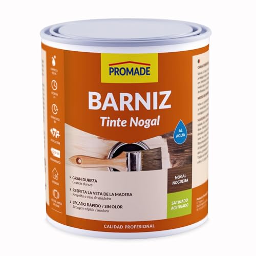 PROMADE - Barniz Tinte Satinado al Agua - Barniz, Decora y Protege Maderas de Interior, Nogal, 375 ml