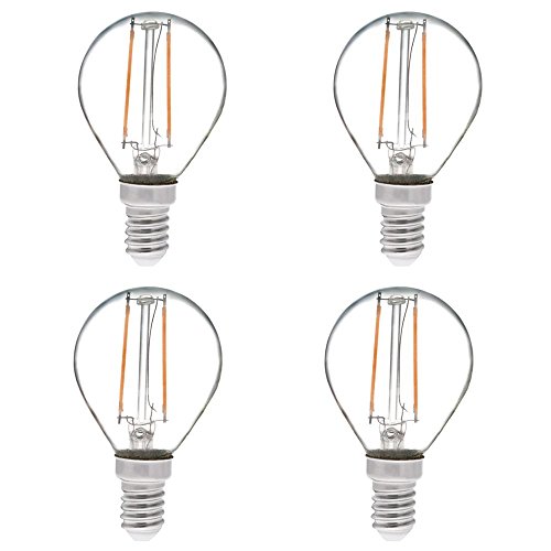 HERO-LED S11-DS-2W-WW27 Dimmable S11 E14 European Candelabra Base 2W LED Vintage Antique Filament Bulb, 25W Equivalent, Warm White 2700K, 4-Pack [Attention E14 Base]