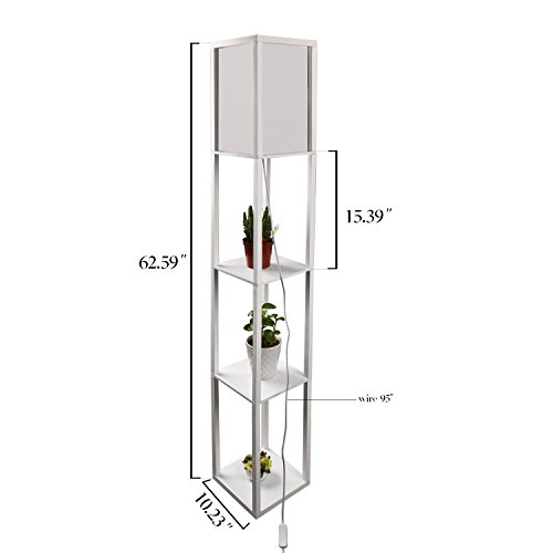 Shelf Floor Lamp 63 Inch – Linen Shade Wood Frame Compatible Light Fixtures With 2 Storage Shelves, Lighting Accessories For Living Room Bedrooms Home Office Décor #TOP3