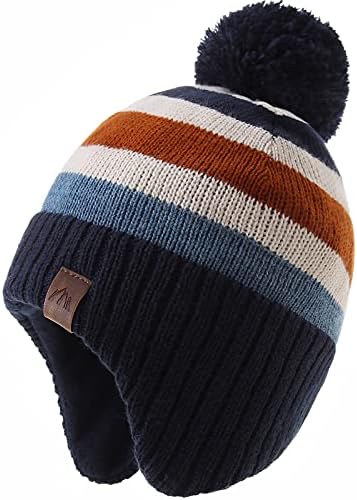 LMLALML Boys Winter Hat Earflap Knitted Beanie for Kids Warm Fleece Lined Thicken Hat for Baby
