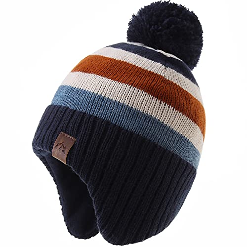 AHAHA Boys Winter Hat Fleece-Lined Skiing Toddler Hat Upgrade Knit Earflap Beanies for Kids Rainbow