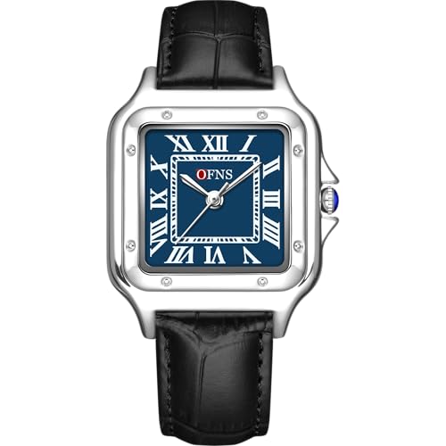 Relojes vintage para hombre, reloj analógico cuadrado con números romanos, reloj casual, resistente al agua hasta 30 m, para uso casual de negocios, Cinturón/azul plateado Relojes vintage para hombre, reloj analógico cuadrado con números romanos, reloj casual, resistente al agua hasta 30 m, para uso casual de negocios, Cinturón/azul plateado