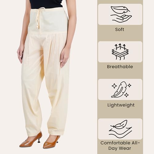 Image of Happy Bunny Salwar Pant for Women, Fine Cotton Ethnic Trousers with Drawstring Waist, Comfortable Daily, Office & Casual Wear Bottoms