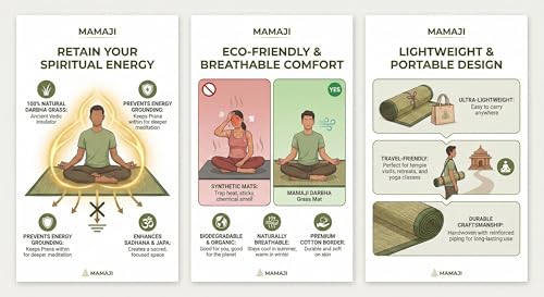 Image of MAMAJI Handmade Darbha (Kusha) Grass Meditation & Pooja Mat | Traditional Puja Aasan for Mandir, Japa, Yoga Sitting | Foldable, Breathable, Eco-Friendly (1)