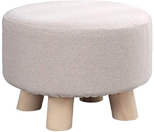 Taburete de madera maciza antideslizante con asiento de tela de 25 cm de altura, 5 opciones de color, taburete duradero para sala de estar y dormitorio, diseño elegante y práctico